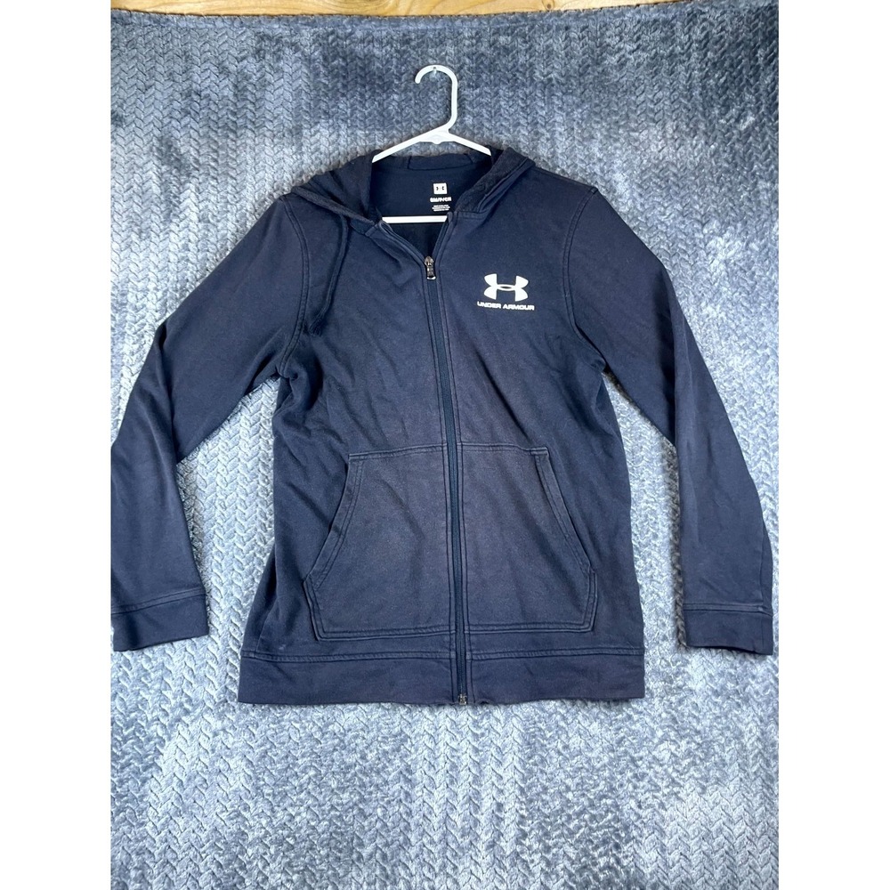Under Armour Hoodie Mens Small Navy Blue Athletic Fit Performance Logo Full Zip